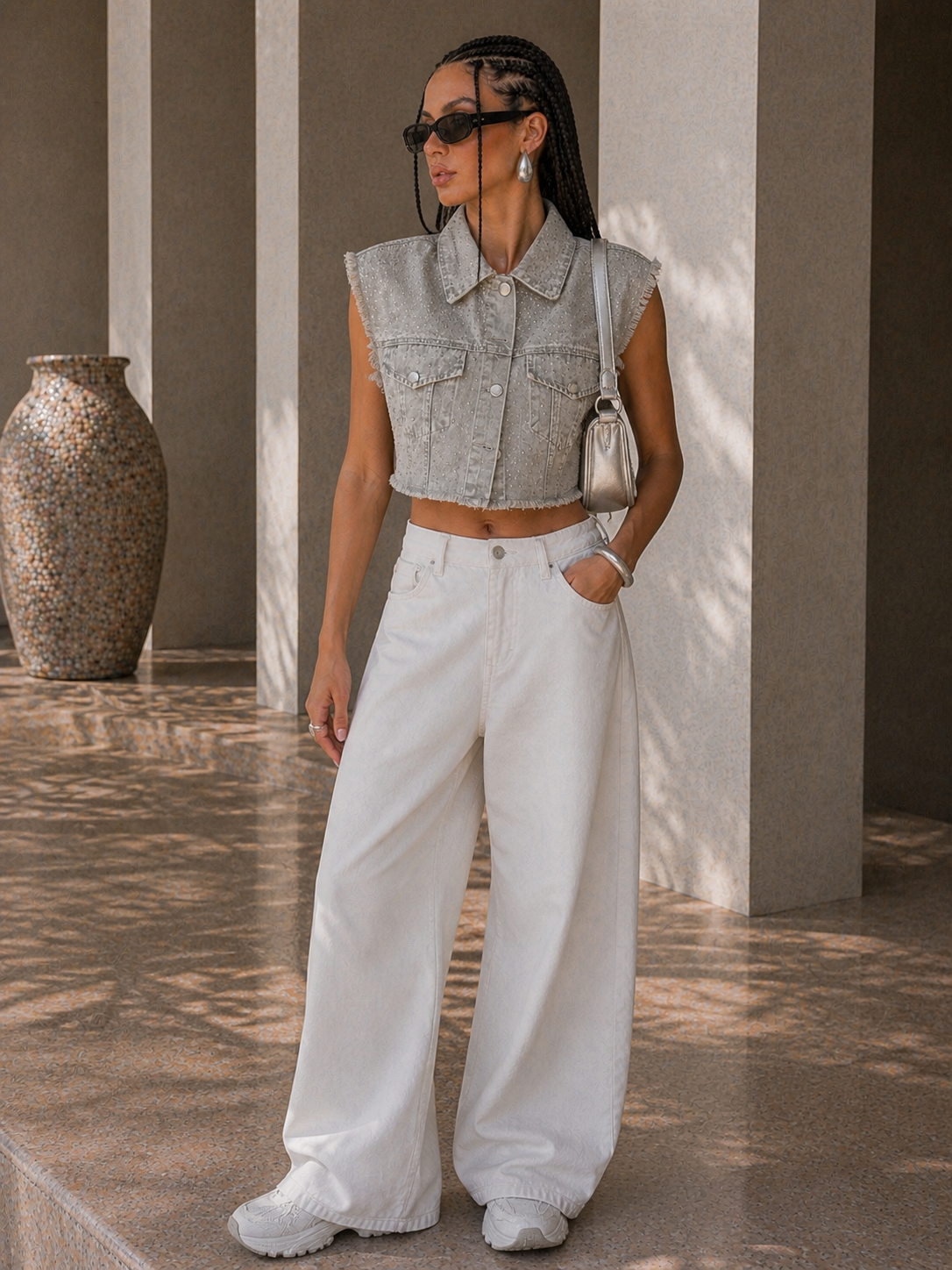Gilet Denim Strass Glow