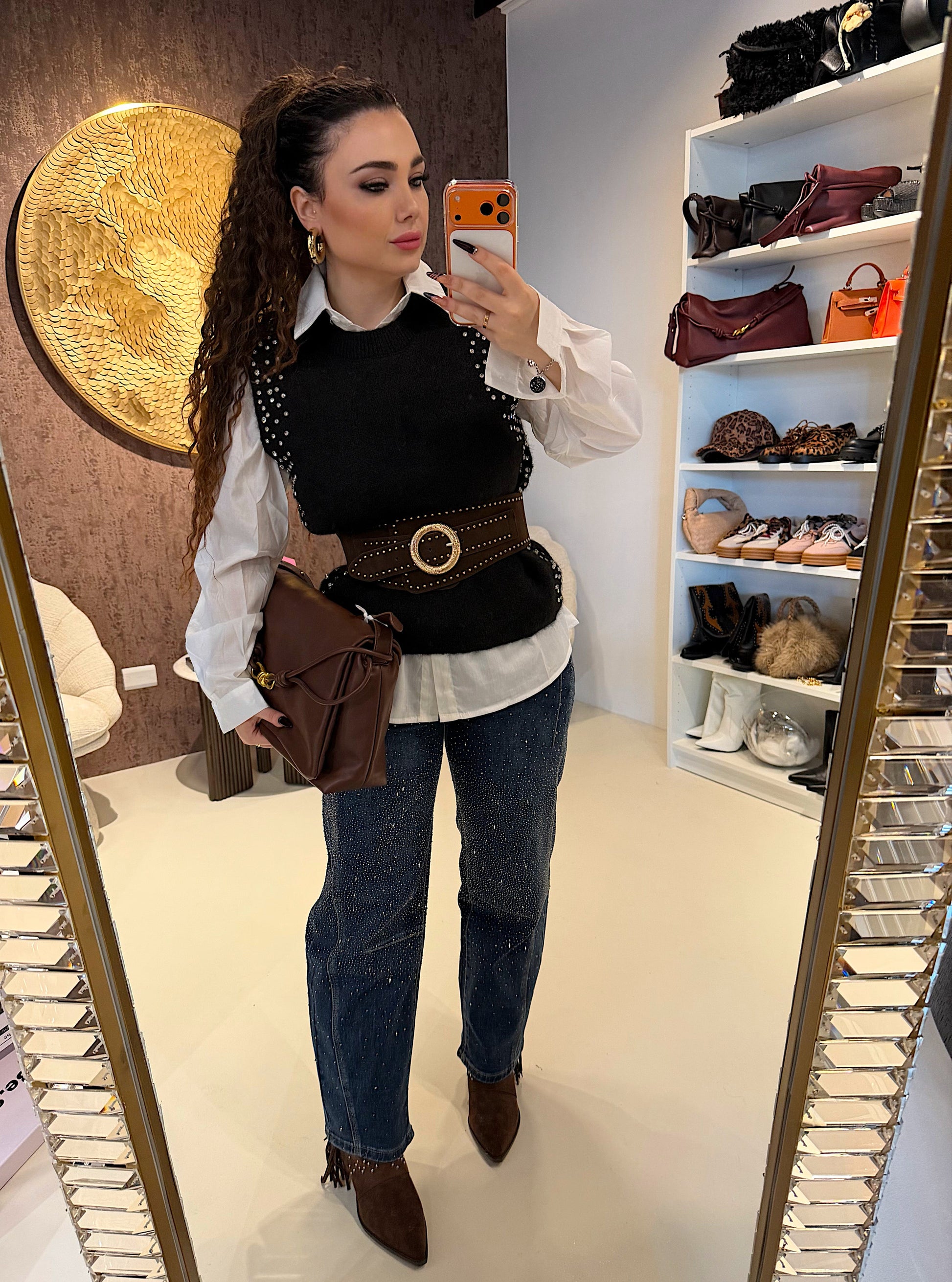 Camicia con pull-over e strass