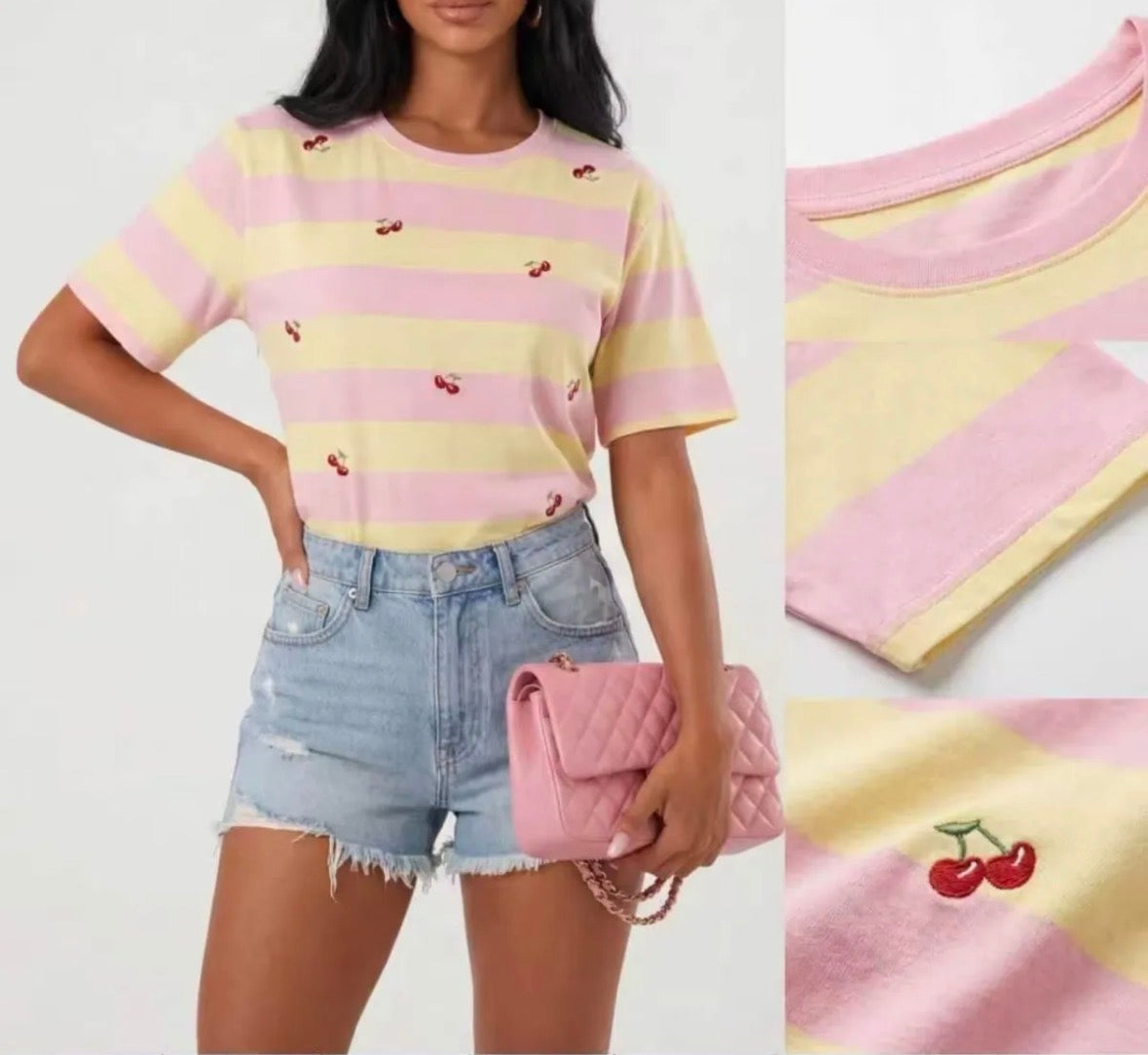 T-Shirt a righe con ciliegie