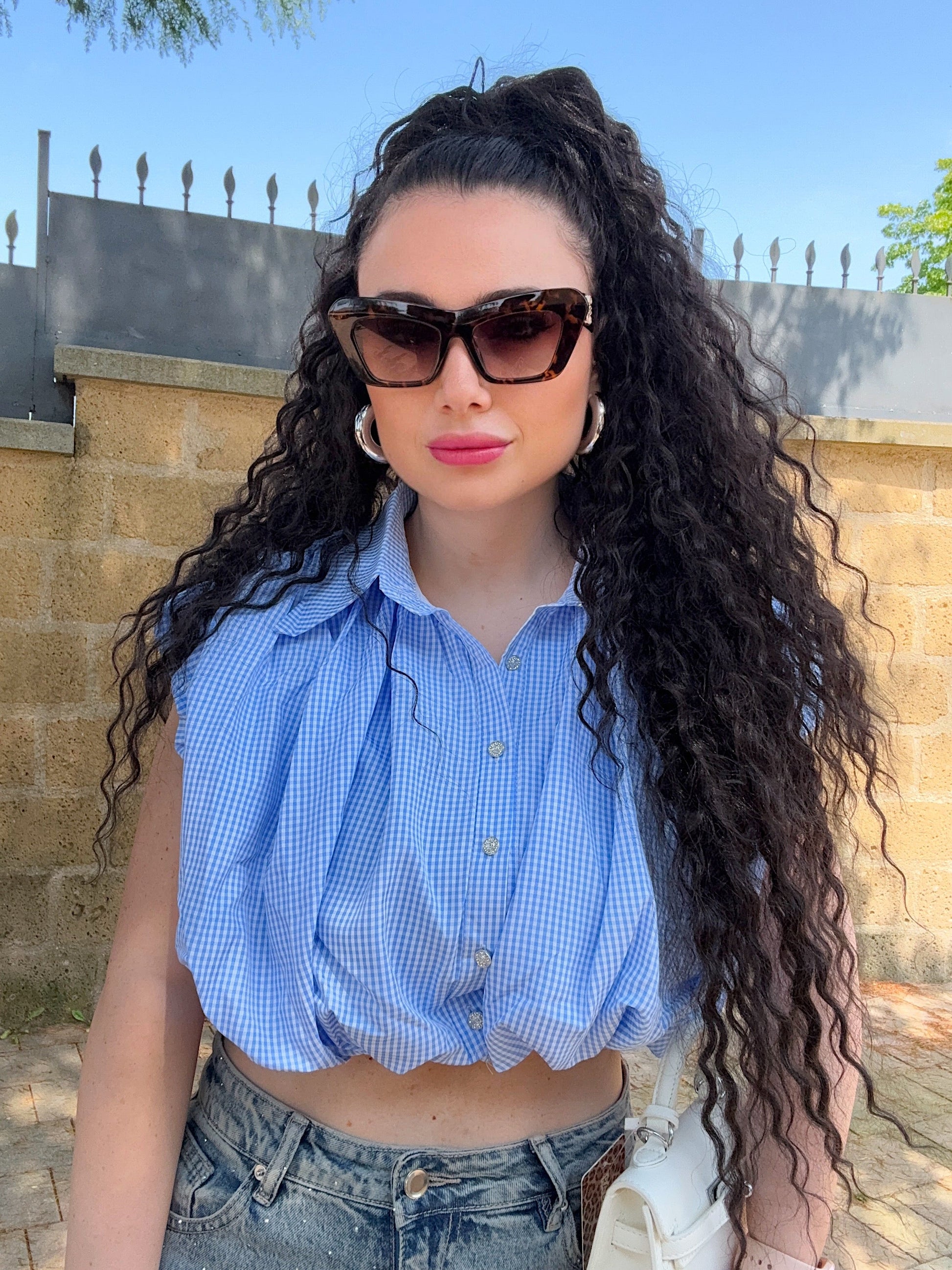 Camicia a quadri azzurra