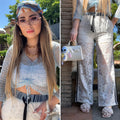 Pantalone in pizzo e denim