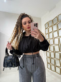 Completo felpa e pantalone effetto denim