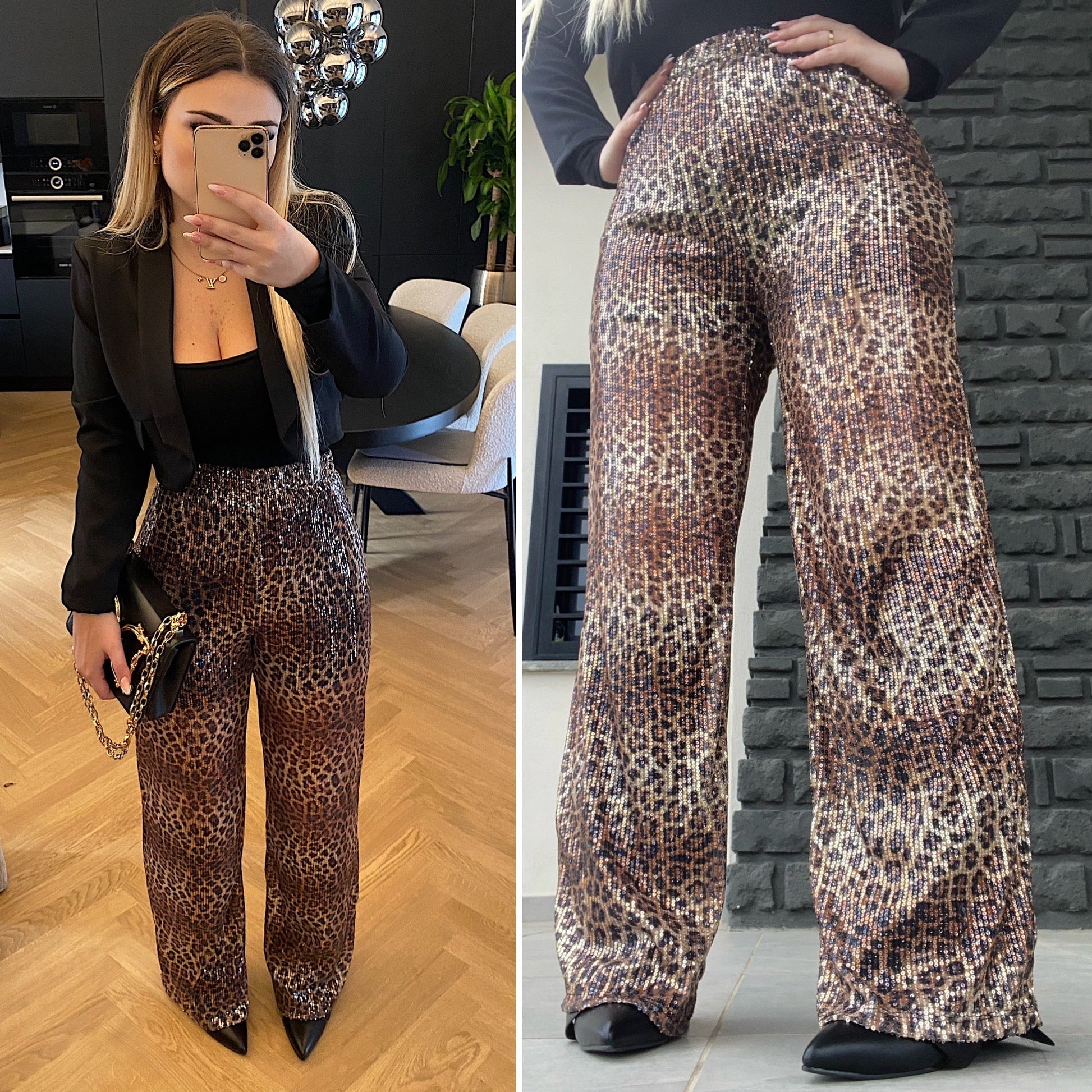 Pantalone maculato con paillettes