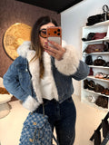 Giaccone di jeans pelo bianco