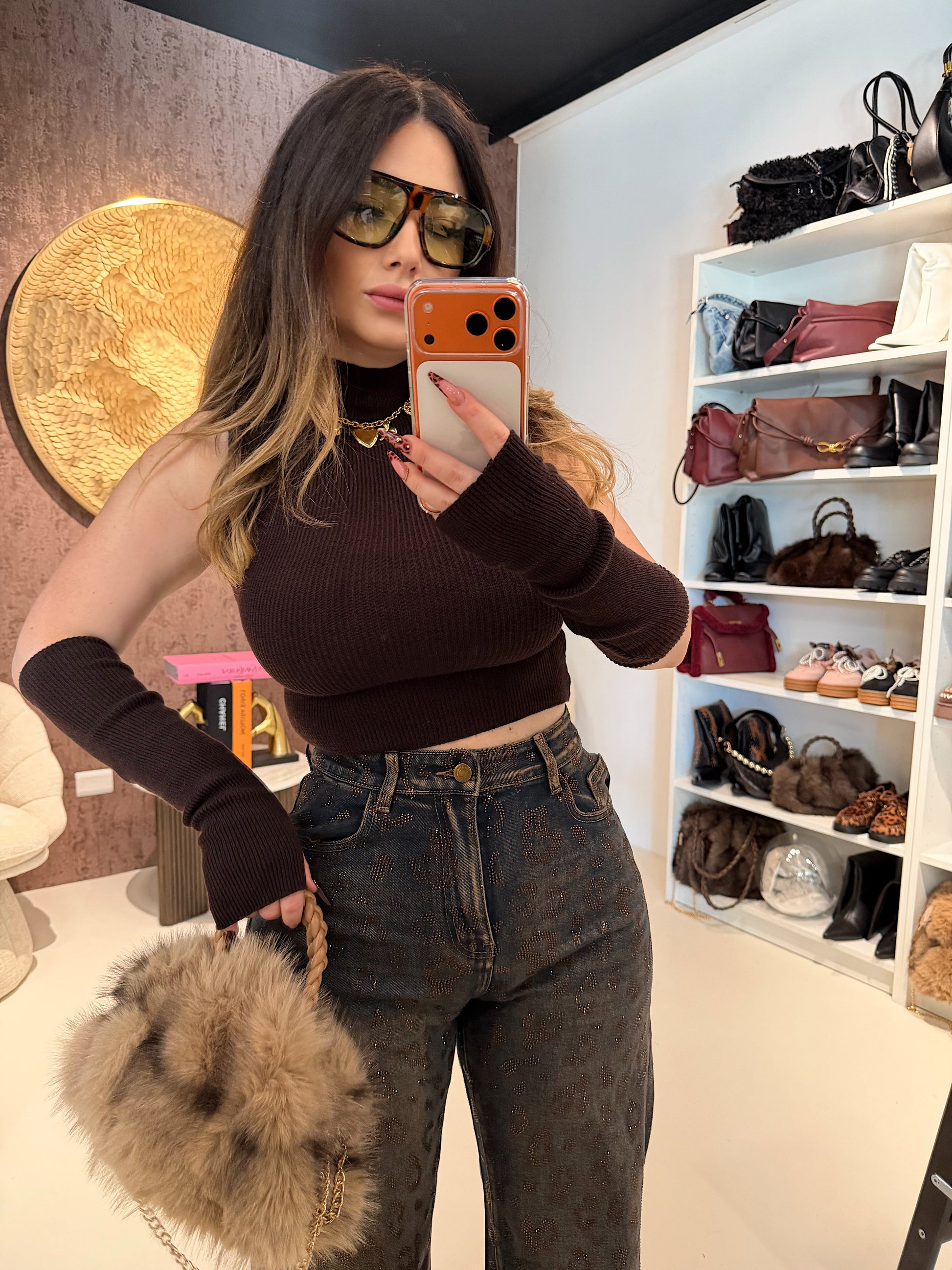Top a Collo Alto con Manicotti Coordinati