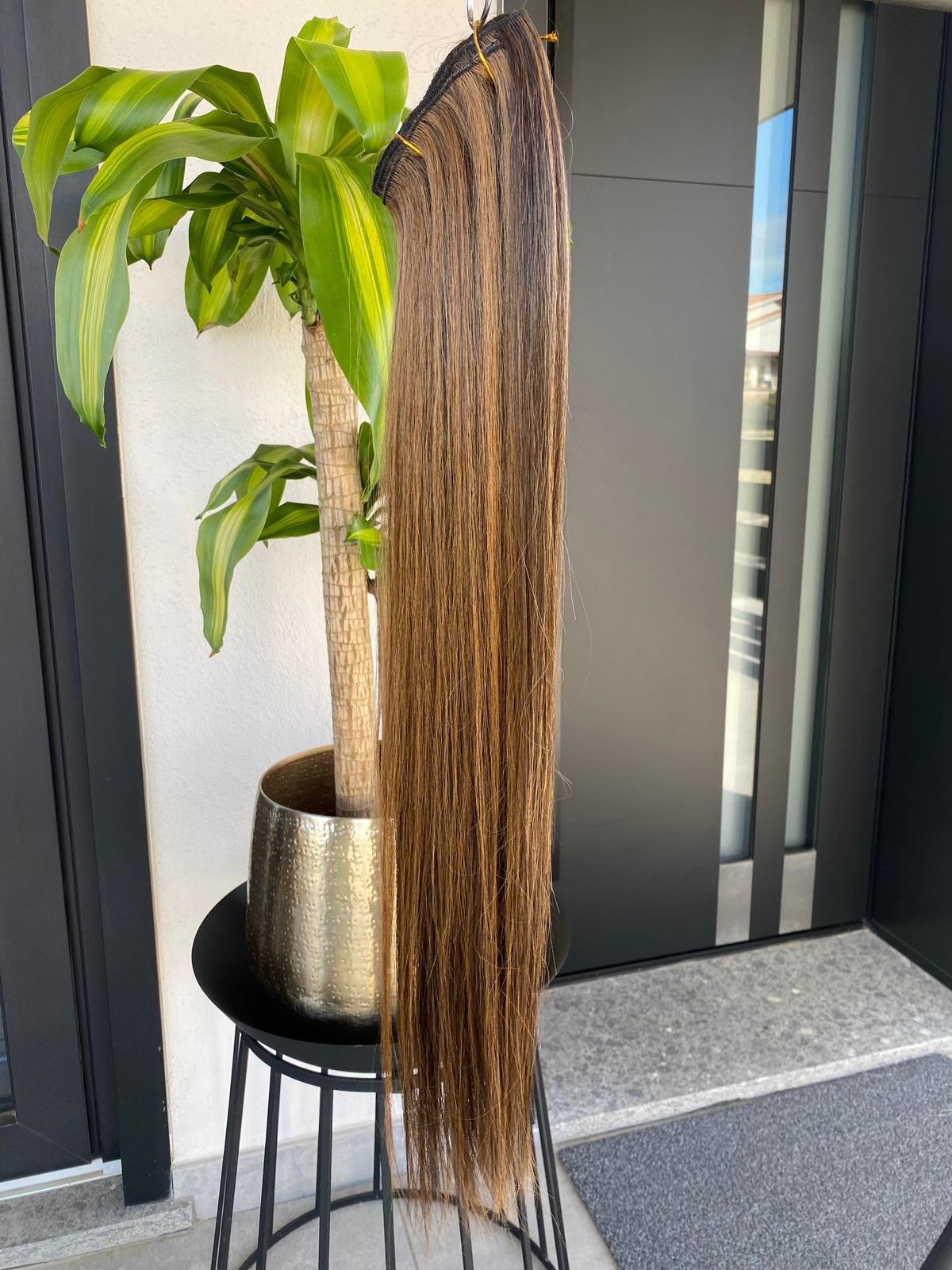 Extension 7 clip liscia castano con meches