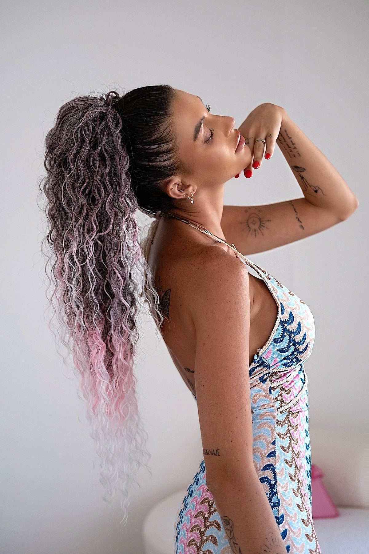 Coda #T-PINK riccia con Coulisse Rosa Degradè