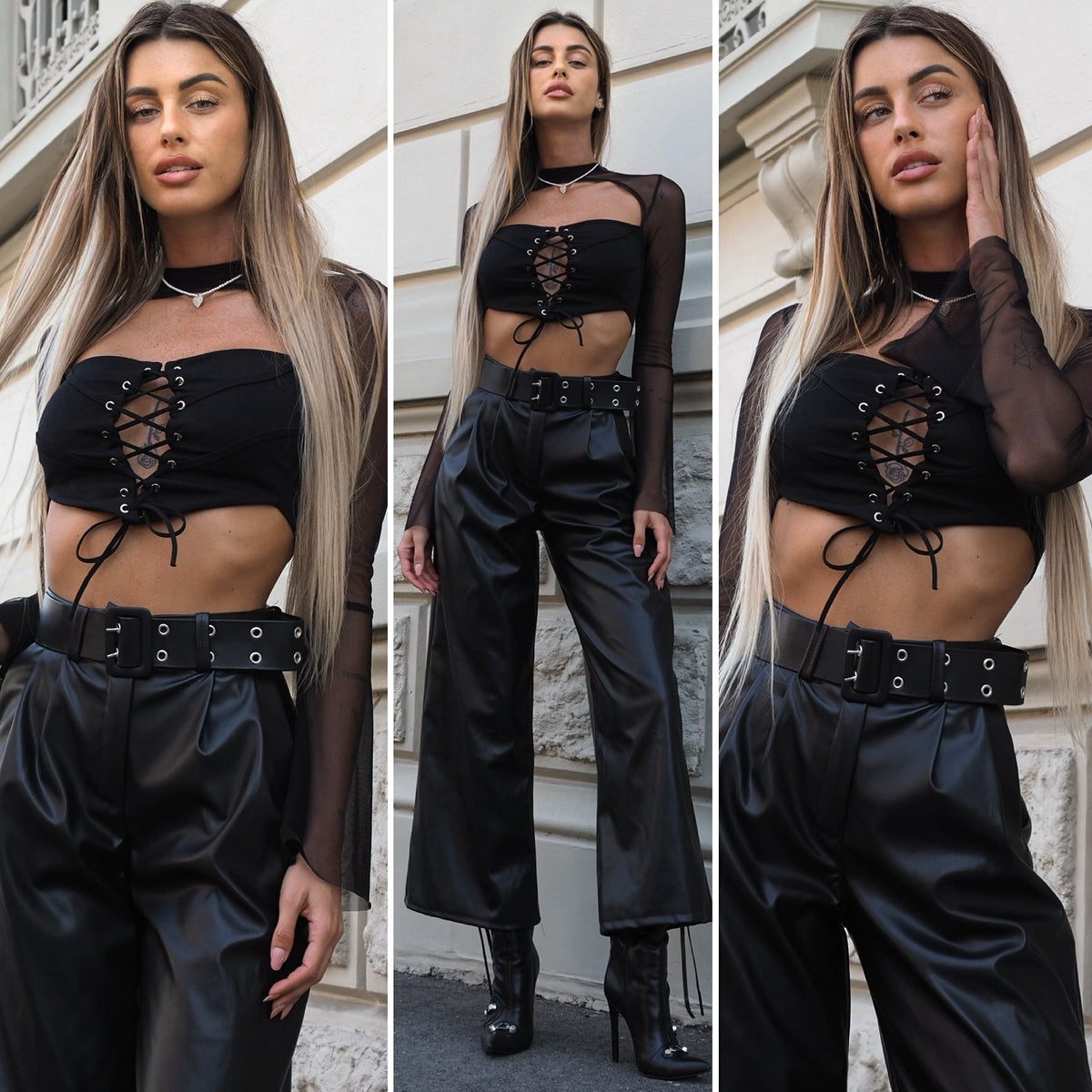 Blusa in velo con lacci