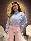 Camicia Righe Celeste con Stelline Ricamate