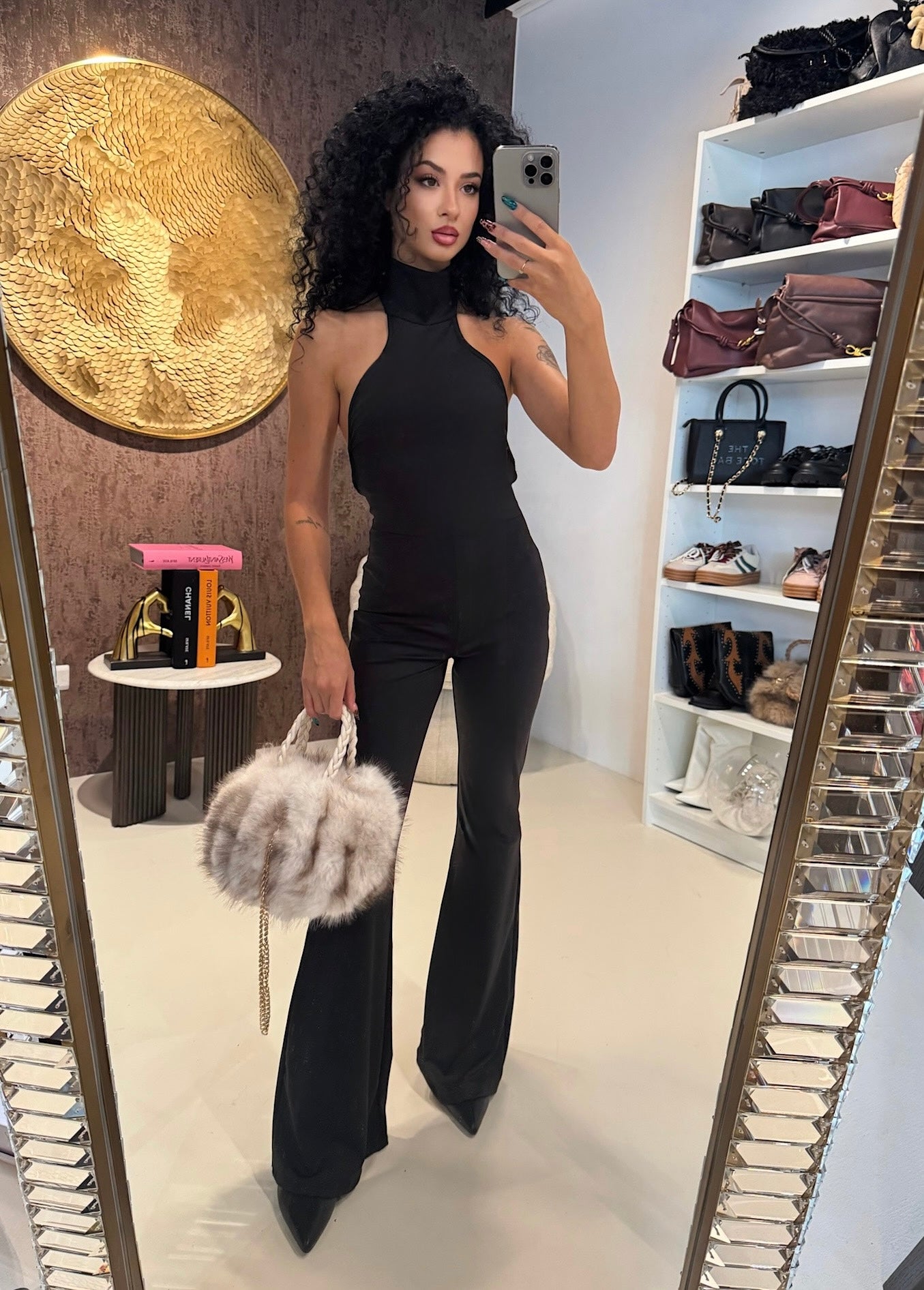 Tuta choker schiena aperta nero
