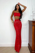 Completo top e gonna in pizzo rosso