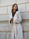 Maxi cardigan beige con frange
