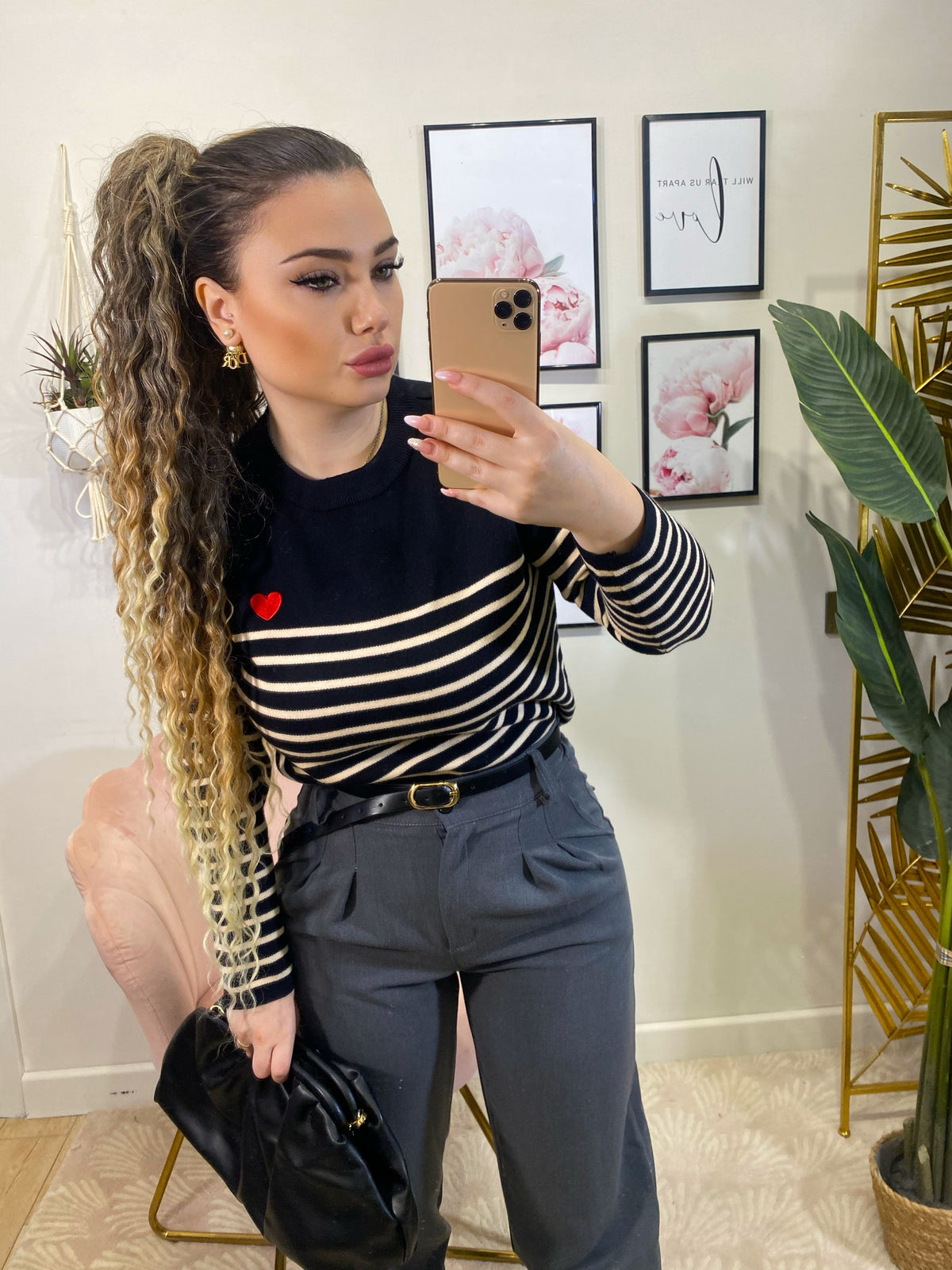 Pull a righe con cuore rosso