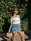 Maglione bianco con scollo e manica in camicia
