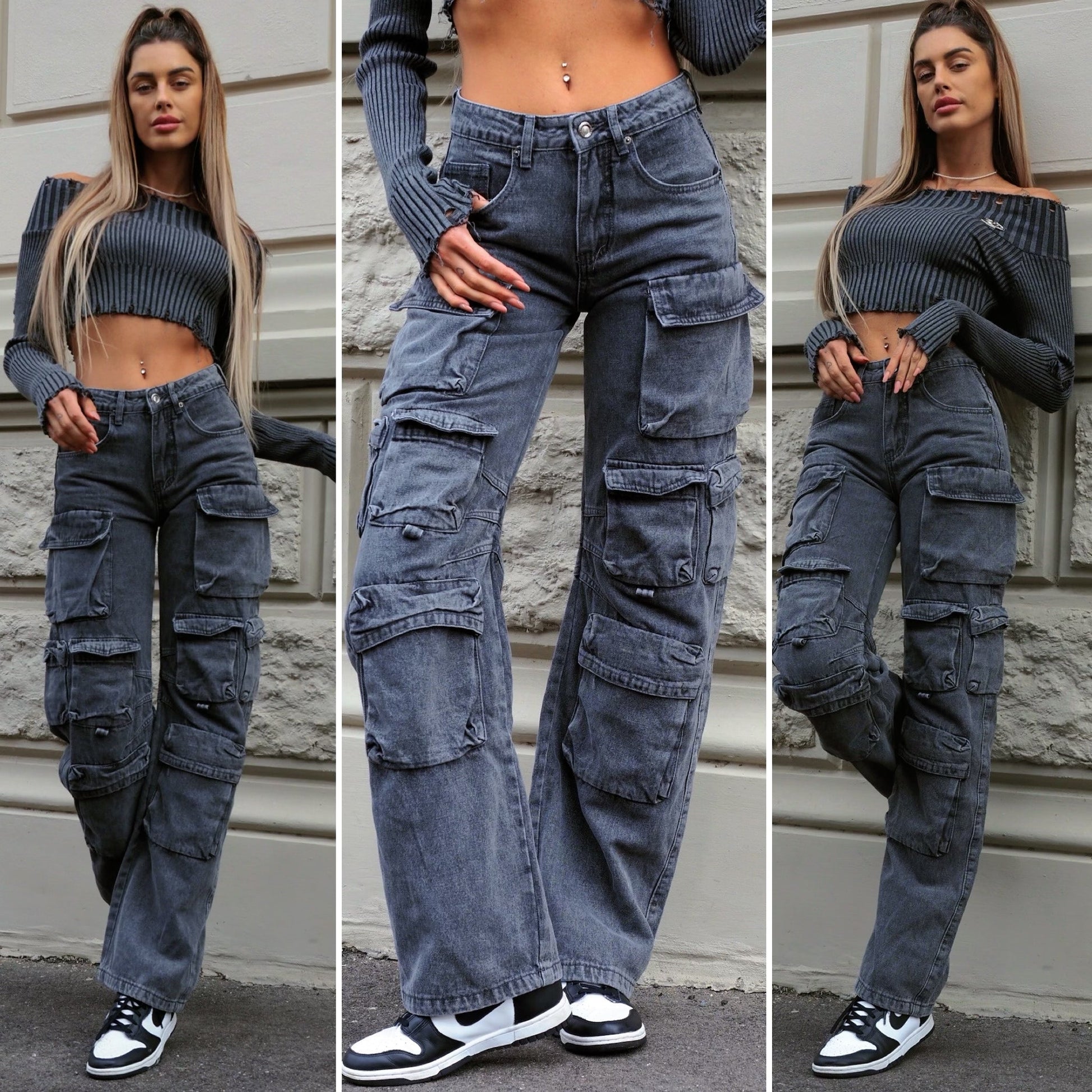 Cargo maxi con tasconi jeans grigio