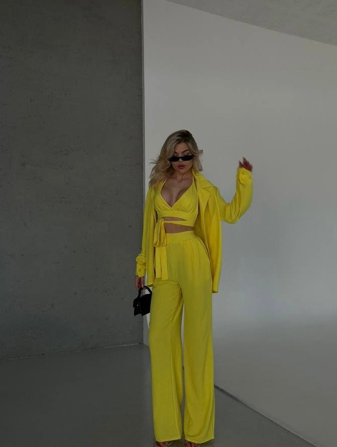 Set tre pezzi camicia top e pantalone giallo