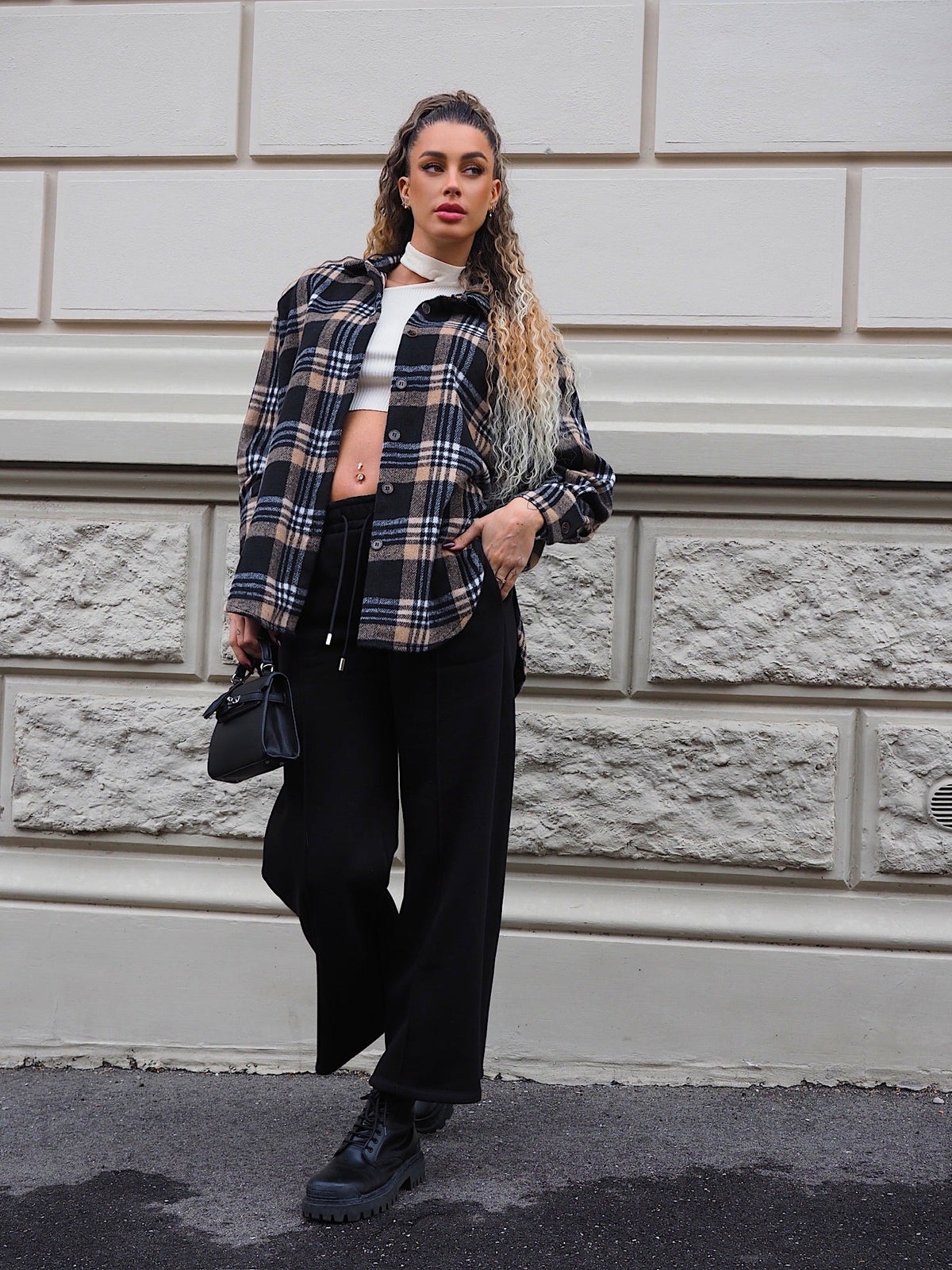 Giaccone in tweed Nero