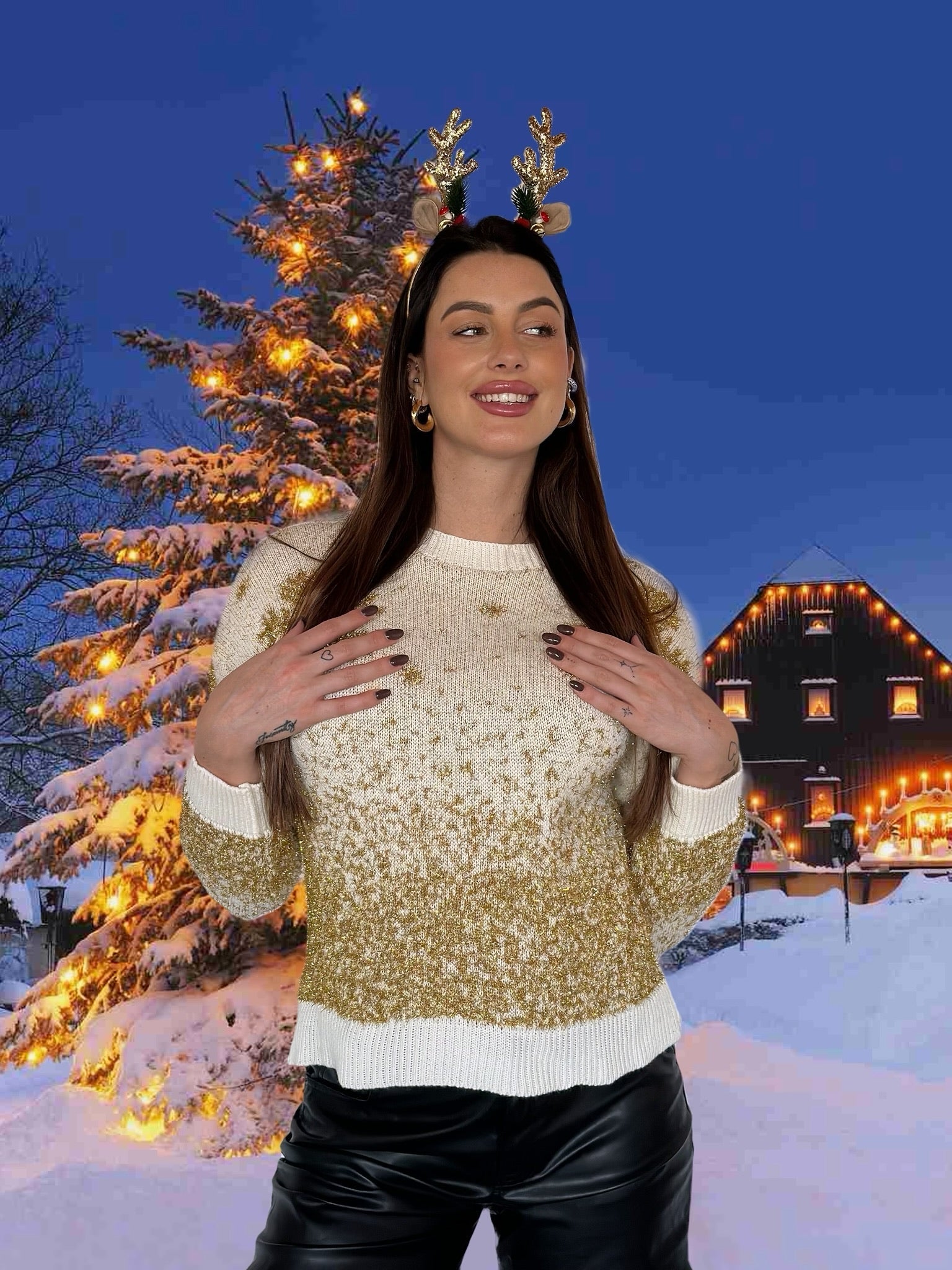 Maglione soft gold lurex fiocco di neve