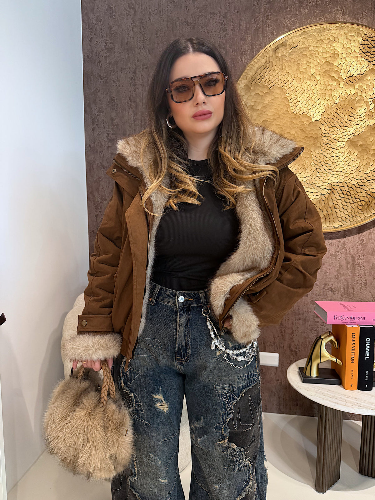 Giaccone Camel con imbottitura in pelo reversibile