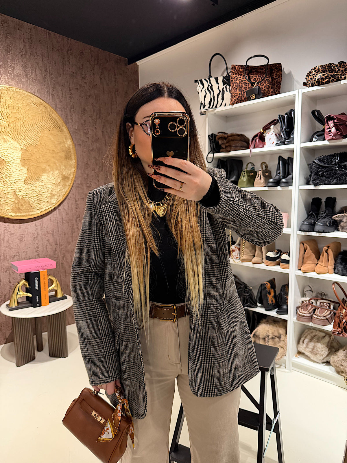 Blazer pied de poule nero beige