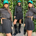 Completo camicia e gonna gessato nero