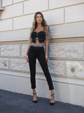 Completo top e pantalone con strass nero