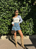 Maglione bianco con scollo e manica in camicia
