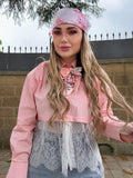 Camicia rosa con pizzo bianco