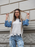 Maglione over con dettaglio in jeans