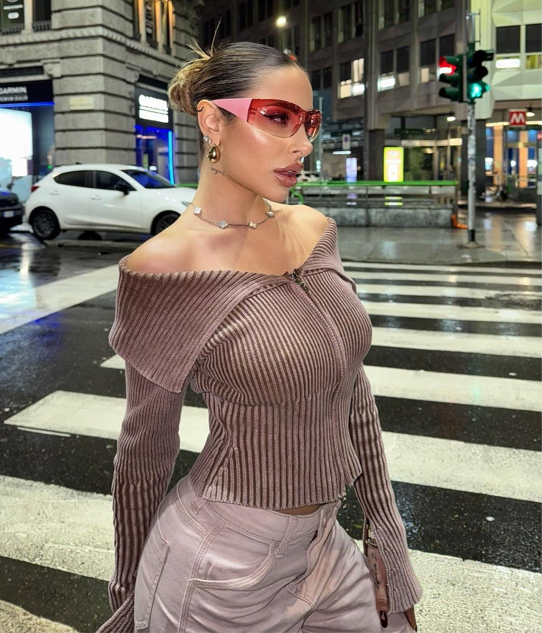 Maglione rosa antico con zip