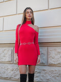 Abito in maglia con spacco rosso