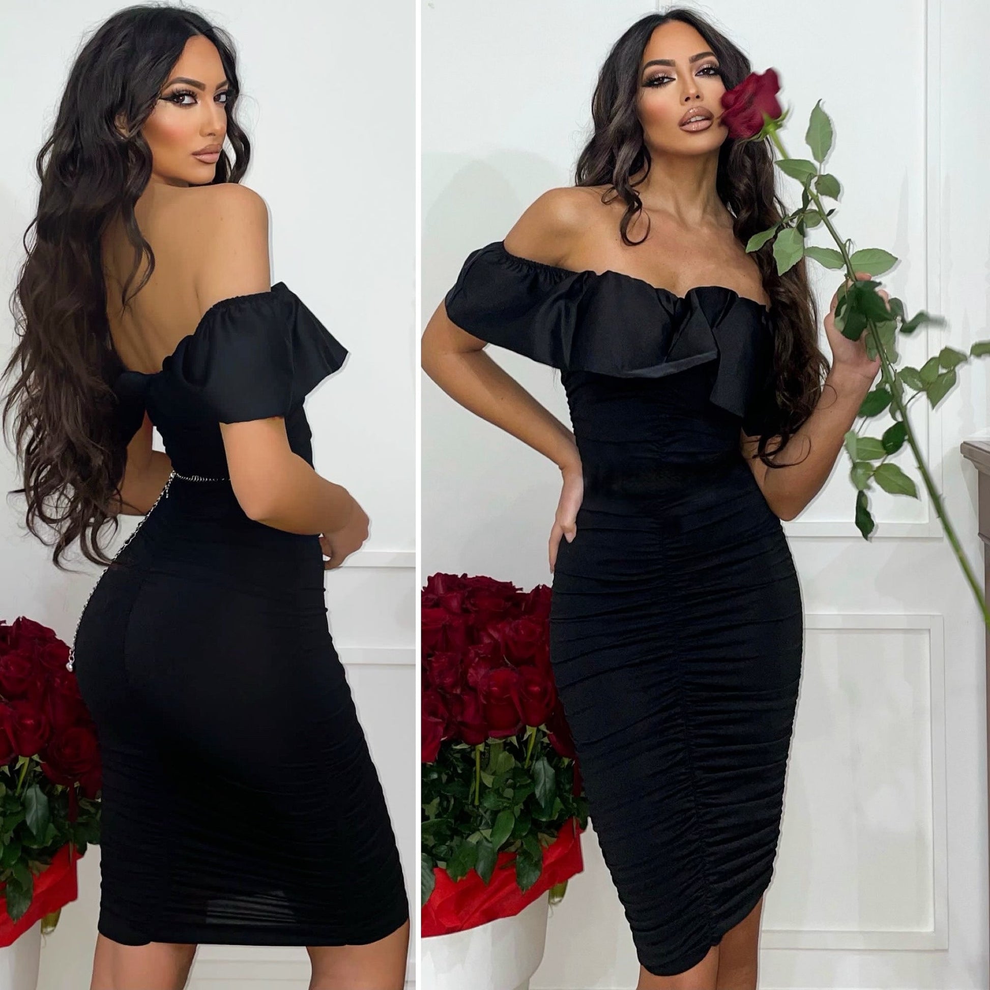 Abito nero push up con scollo