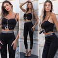 Completo top e pantalone con strass nero