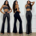 Due pezzi con strass top e pantalone