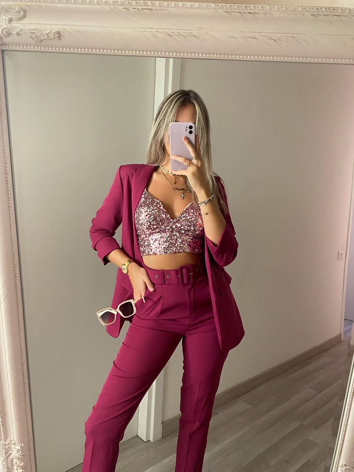 Top con paillettes rosa