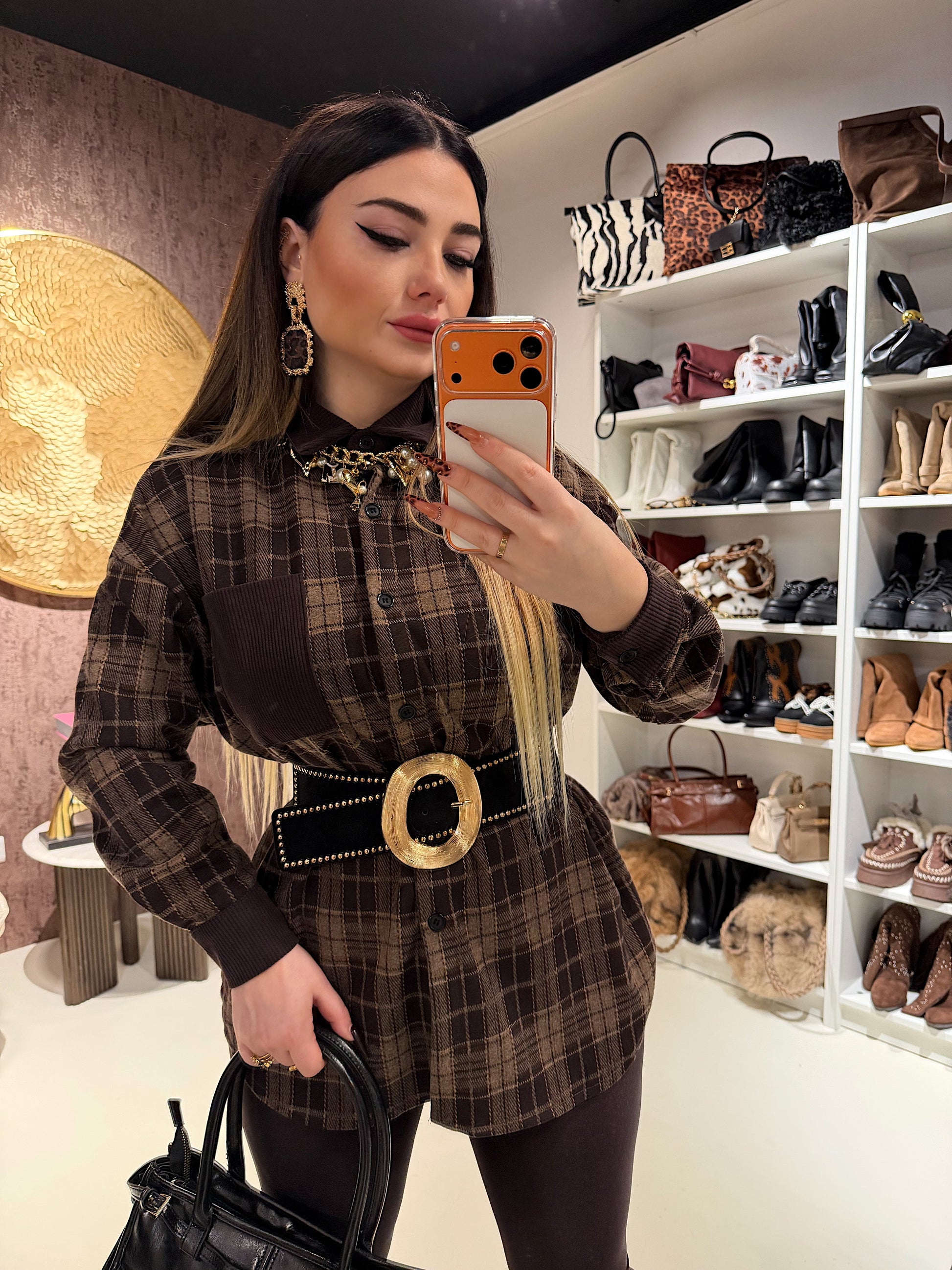 Camicia check marrone