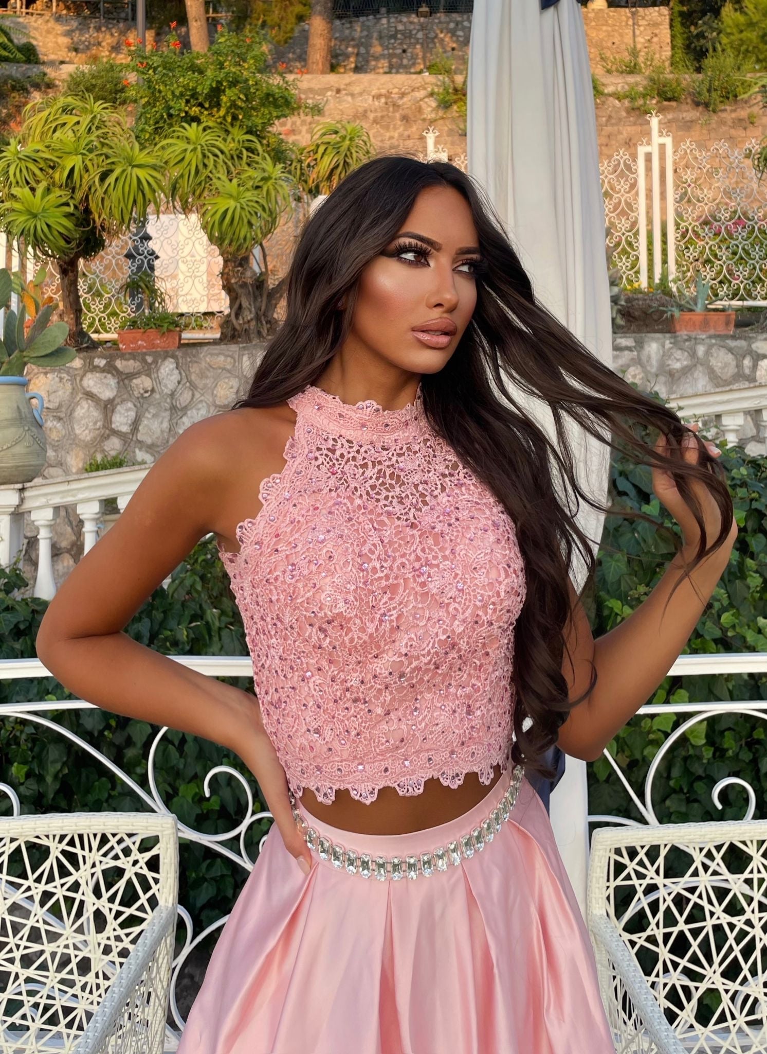 Completo da cerimonia con strass cipria