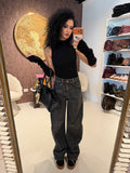 Jeans Balloon Fit con Stampa Animalier e Strass