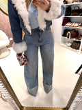 Jeans con risvolto e strass