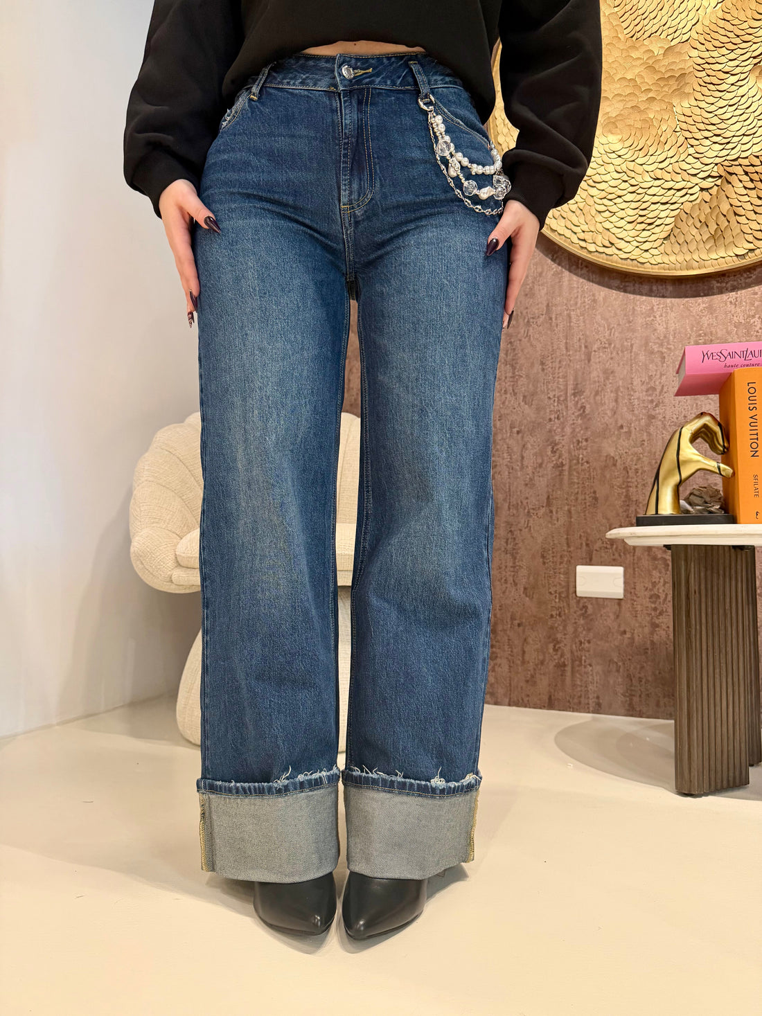 Jeans Wide Leg con catenina