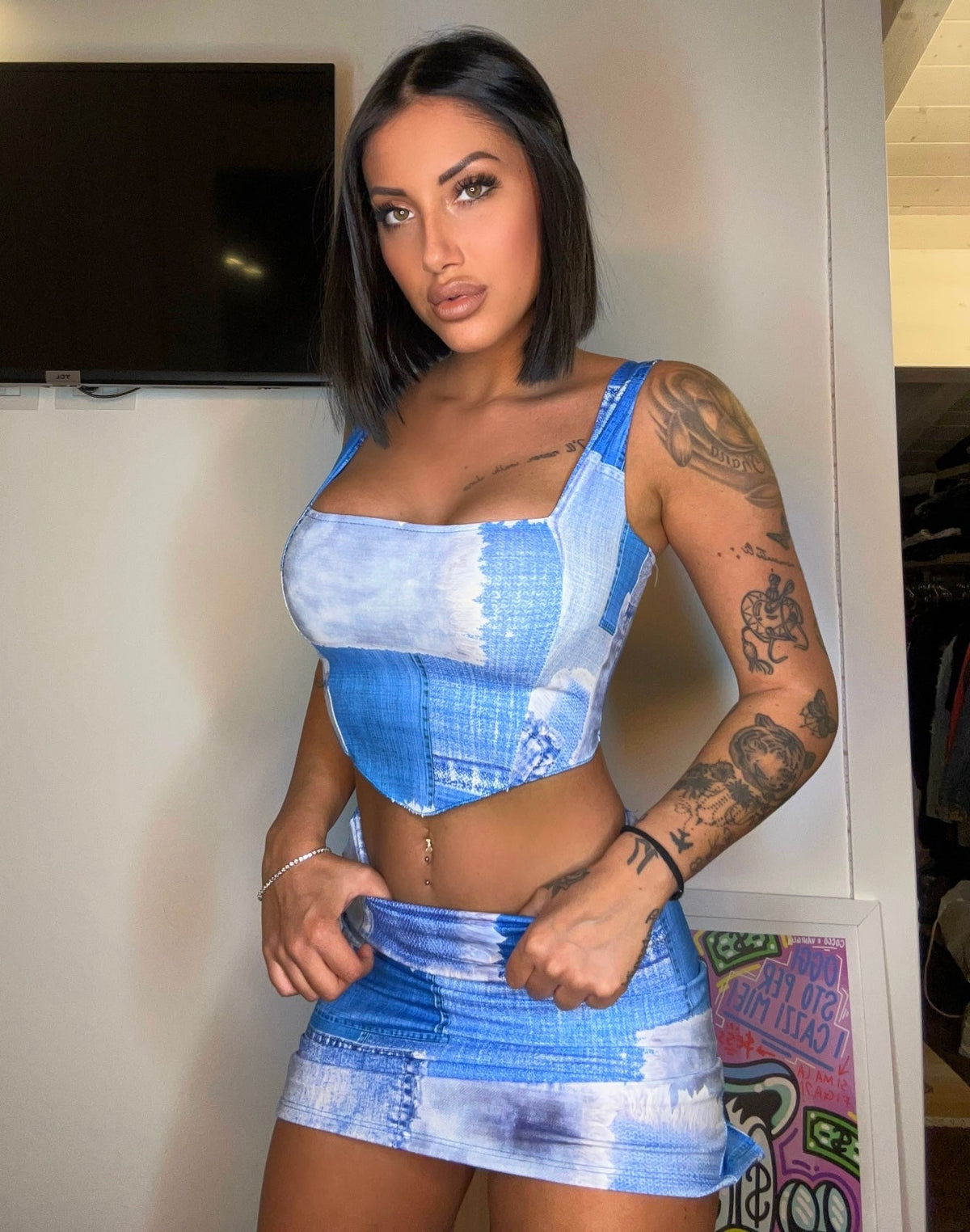 Completo top e gonna denim