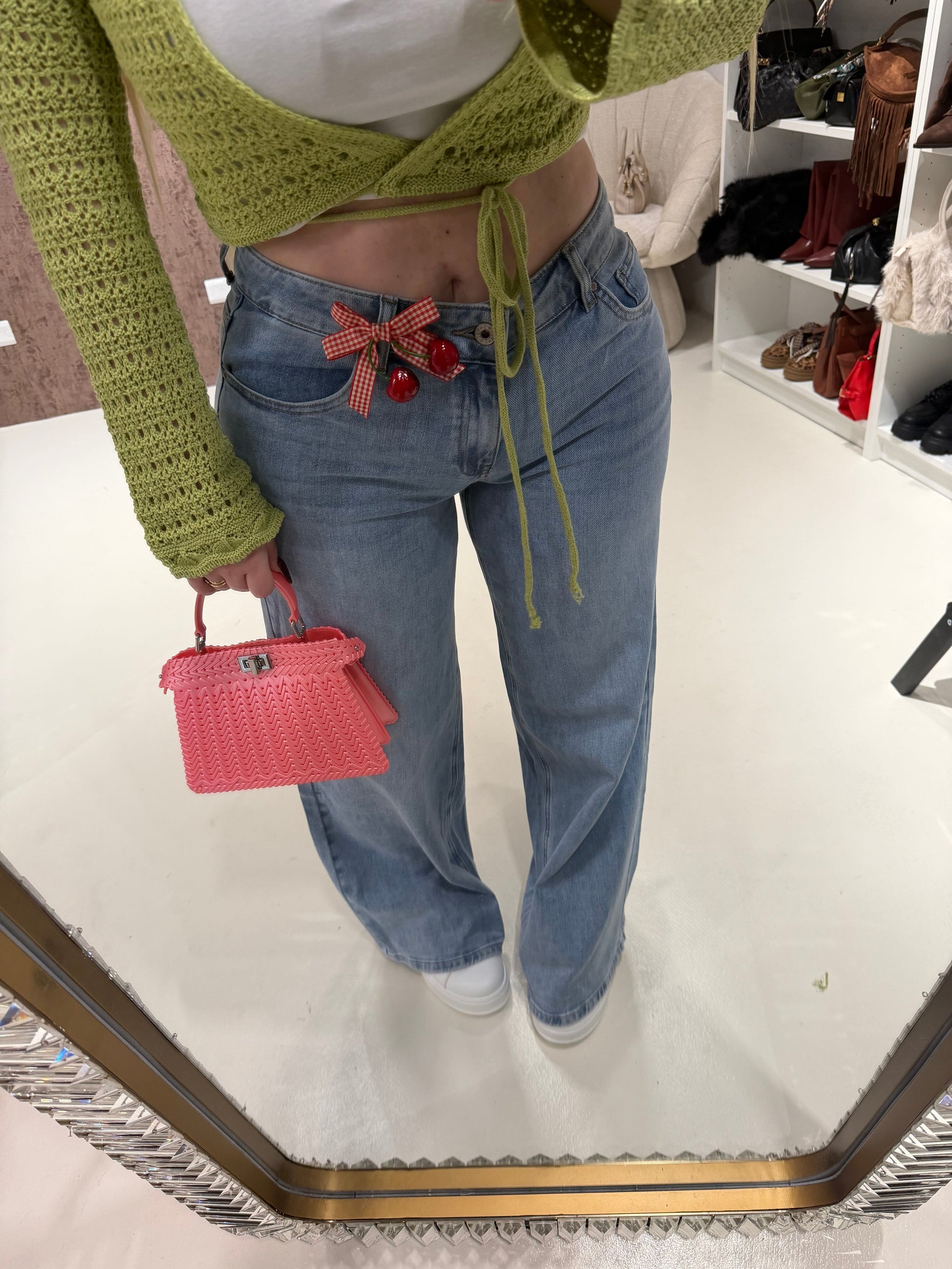 Jeans Wide Leg Cherry Detail