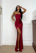 Abito a sirena con push up e incrocio Bordeaux