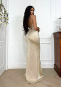 Abito a sirena con push up e incrocio beige