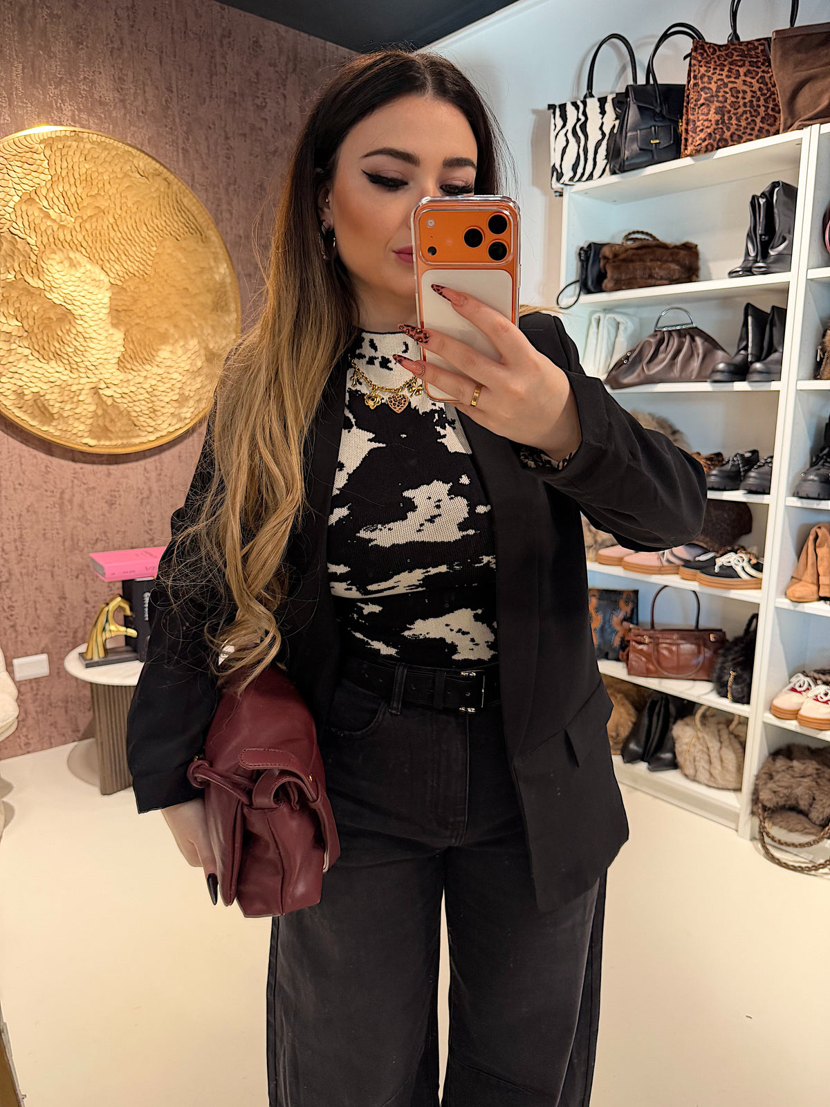 Completo top e pantalone cow print