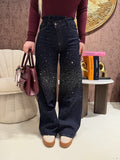 Jeans a Vita Asimmetrica Twist Up con brillantini