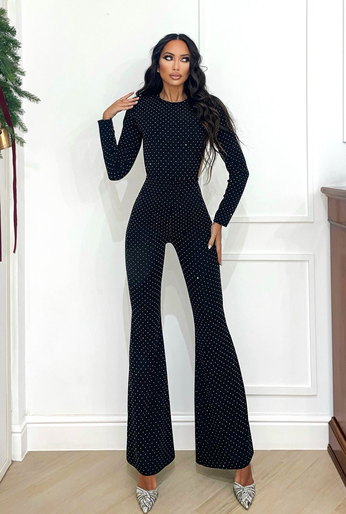 Tuta schiena aperta con strass
