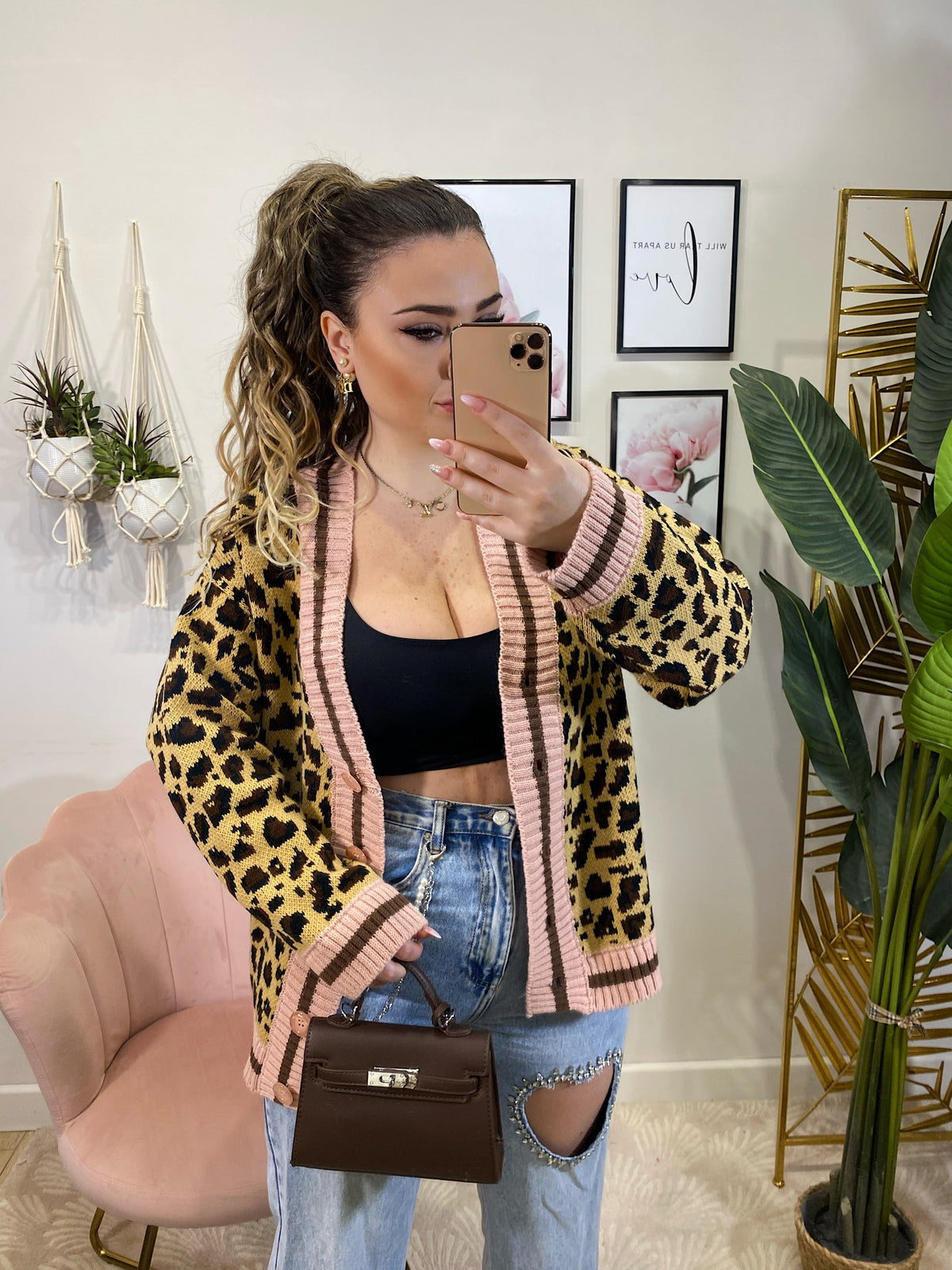 Cardigan animalier rosa