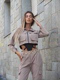 Completo giacca e pantalone cargo Camel