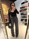 Jeans wide leg con brillantini